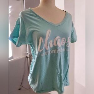 Light Blue 'Chaos Coordinator' T-Shirt , 100% Cotton ,V-neck ,Size L